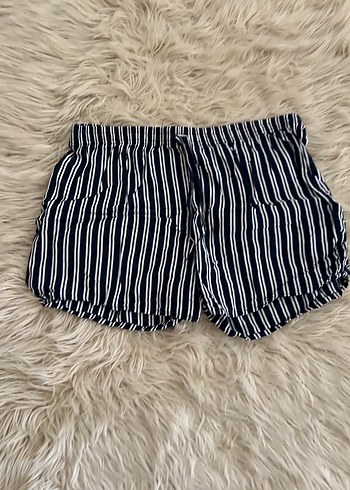 Mavi Çizgili Pamuklu Mini Şort