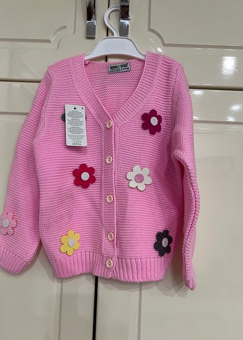 24-36 Ay Beden pembe Renk Çiçek Nakışlı Pembe Kız Hırka