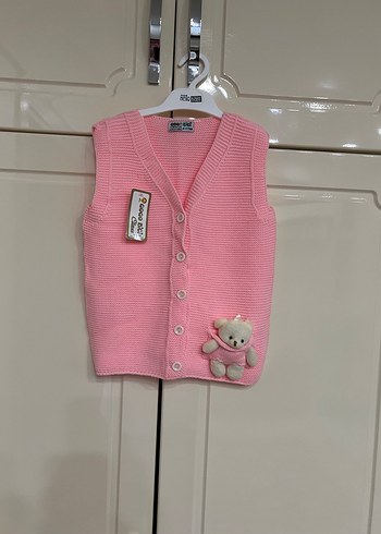 Kız Çocuk Pembe Triko Düğmeli Yelek