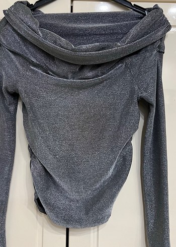 Mango marka Gri Uzun Kollu Drapeli Kadın Bluz - Görsel 2