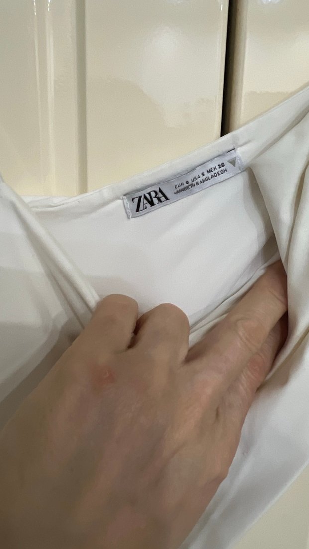 Zara marka Beyaz Drapeli Uzun Straplez Elbise - Görsel 4