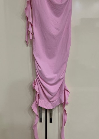 Bershka marka Pembe Drapeli Straplez Midi Elbise - Görsel 2