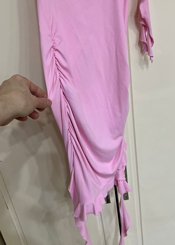 Bershka marka Pembe Drapeli Straplez Midi Elbise - Görsel 6