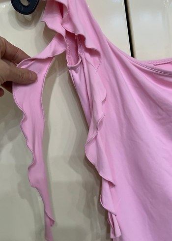 Bershka marka Pembe Drapeli Straplez Midi Elbise - Görsel 4