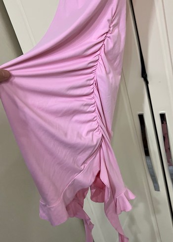 Bershka marka Pembe Drapeli Straplez Midi Elbise - Görsel 5