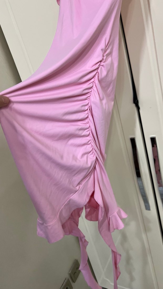 Bershka marka Pembe Drapeli Straplez Midi Elbise - Görsel 5