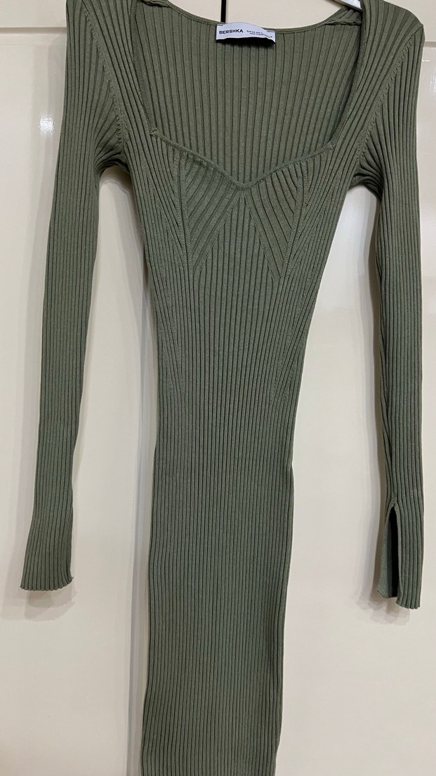 Bershka marka Fitilli Uzun Kollu Triko Elbise - Görsel 2