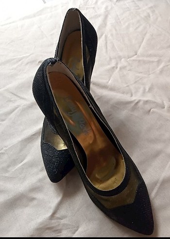 Mango Siyah Simli Stiletto Topuklu Ayakkabı