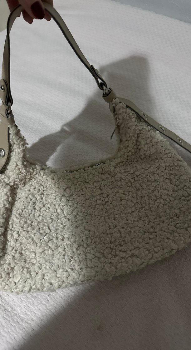 Beyaz Peluş Kadın Omuz Çantası - Görsel 2