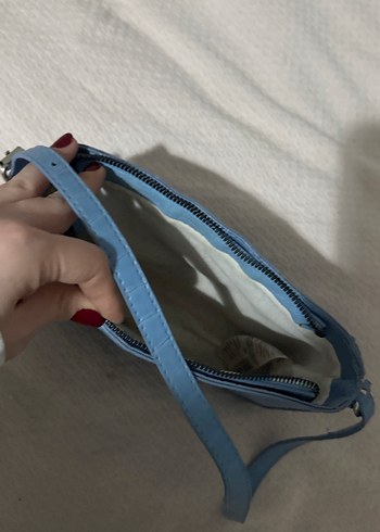 Mavi Deri Yılan Desenli Kadın Omuz Çantası - Görsel 2