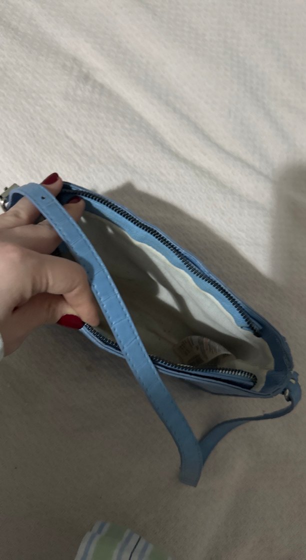 Mavi Deri Yılan Desenli Kadın Omuz Çantası - Görsel 2