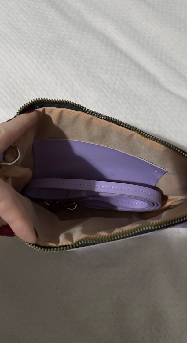 Zincir Detaylı Pastel Mor Deri Kadın Çanta - Görsel 2