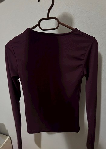 Bordo Uzun Kollu Basic Kadın Bluz - Görsel 2