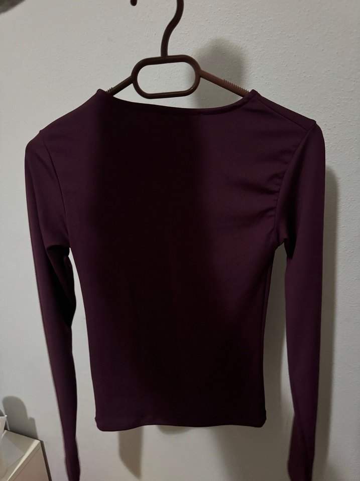 Bordo Uzun Kollu Basic Kadın Bluz - Görsel 2