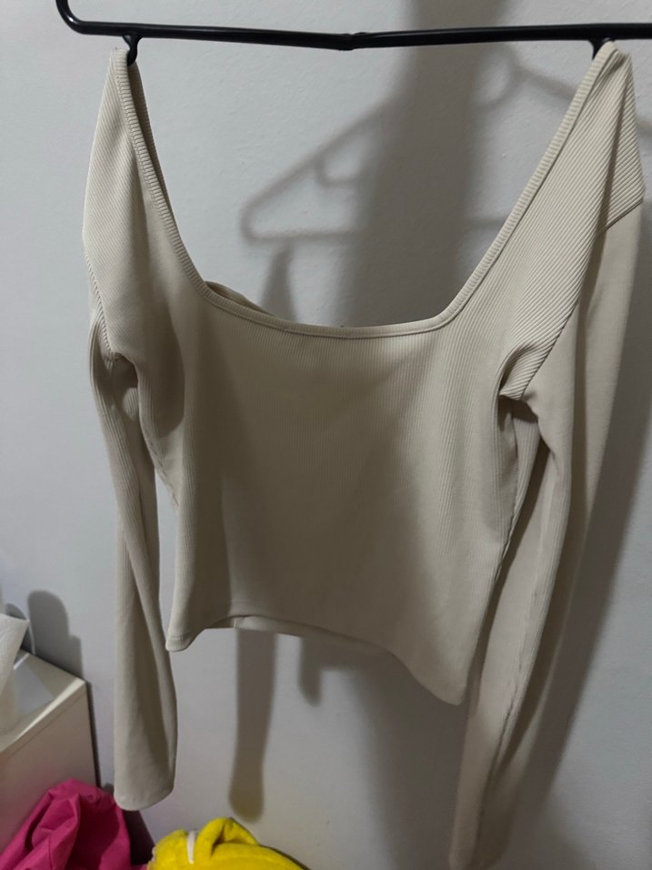 Bej Straplez Uzun Kollu Kadın Bluz - Görsel 2