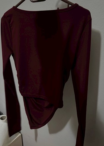 Bordo V Yaka Drapeli Kadın Bluz - Görsel 2