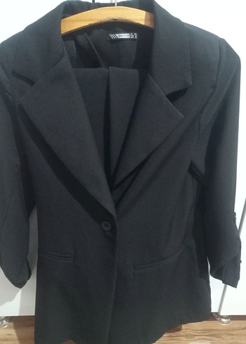 Siyah Kadın Midi Blazer Ceket ve pantolon - Görsel 2