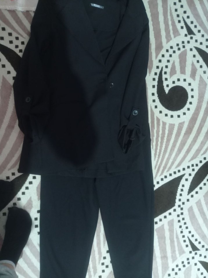 Siyah Kadın Midi Blazer Ceket ve pantolon - Görsel 5