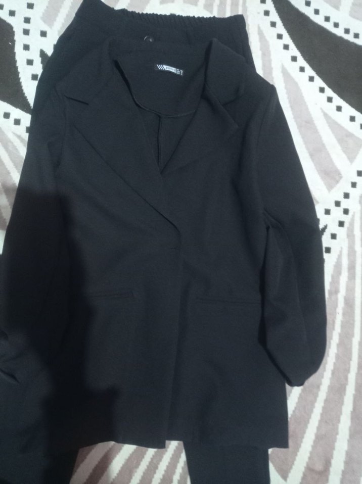 Siyah Kadın Midi Blazer Ceket ve pantolon - Görsel 3