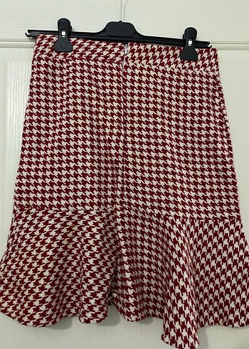 Bordo Ekose Pilili Mini Etek - Görsel 3