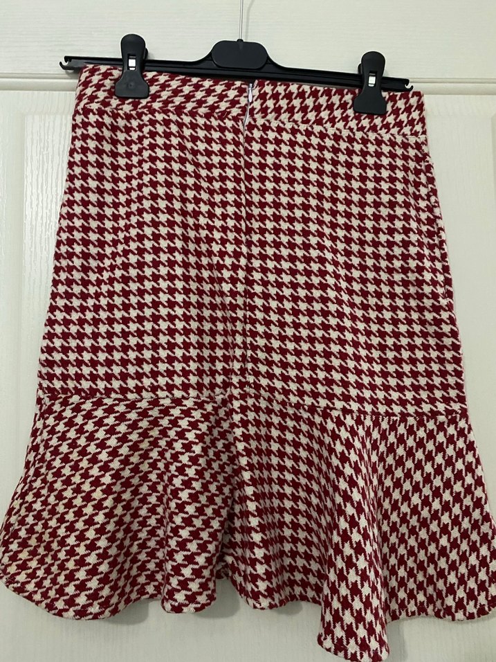 Bordo Ekose Pilili Mini Etek - Görsel 3