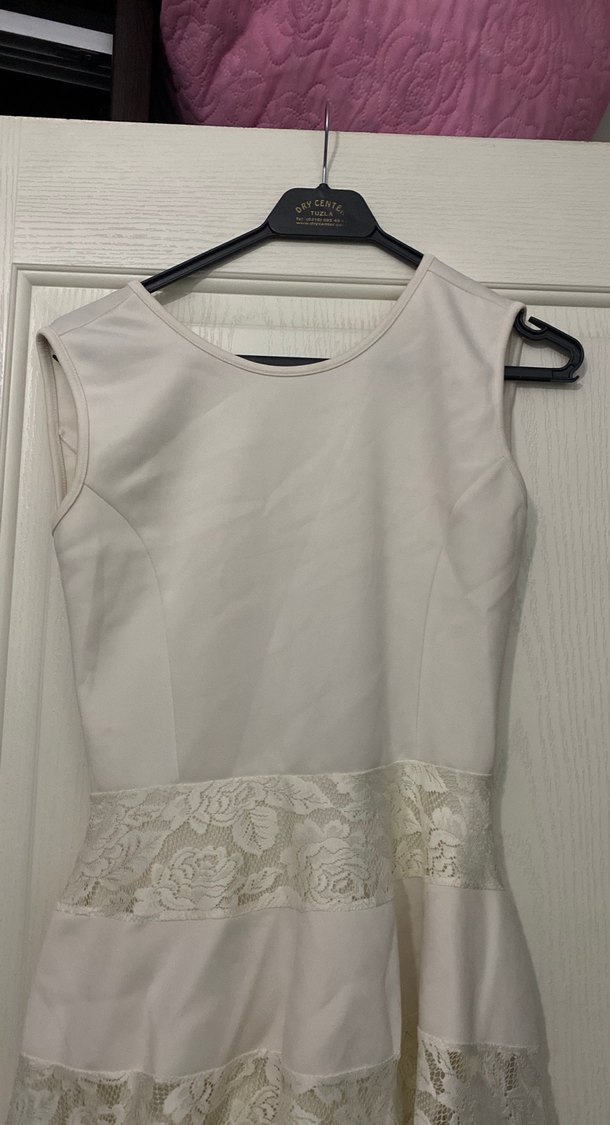 Dantel Detaylı Beyaz Mini elbise - Görsel 3