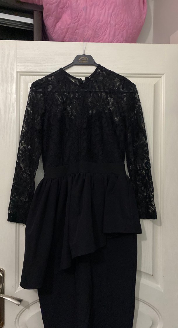 Dantel Detaylı Siyah Uzun Kollu Gotik Elbise - Görsel 2