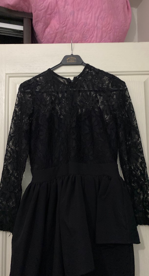 Dantel Detaylı Siyah Uzun Kollu Gotik Elbise - Görsel 4
