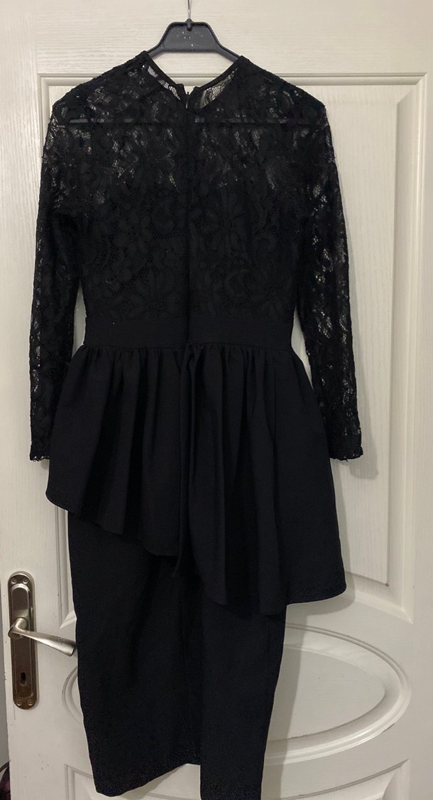 Dantel Detaylı Siyah Uzun Kollu Gotik Elbise - Görsel 5