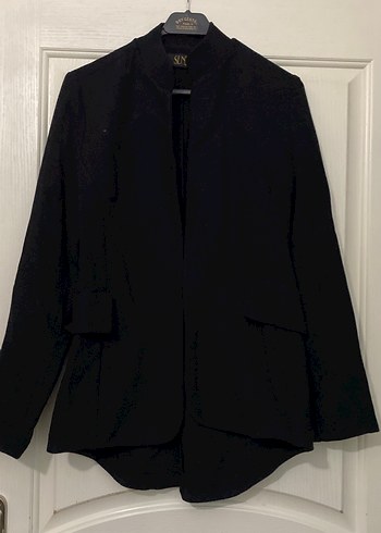 Siyah Kadın Düğmeli Midi Blazer Ceket - Görsel 2