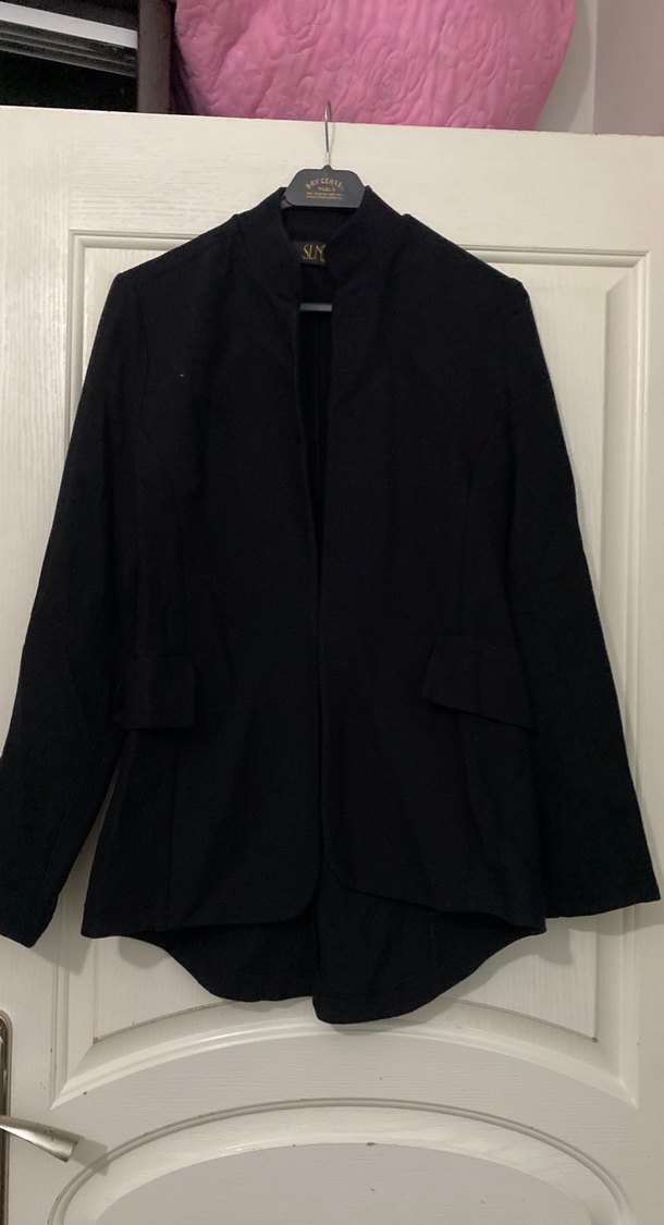 Siyah Kadın Düğmeli Midi Blazer Ceket - Görsel 2