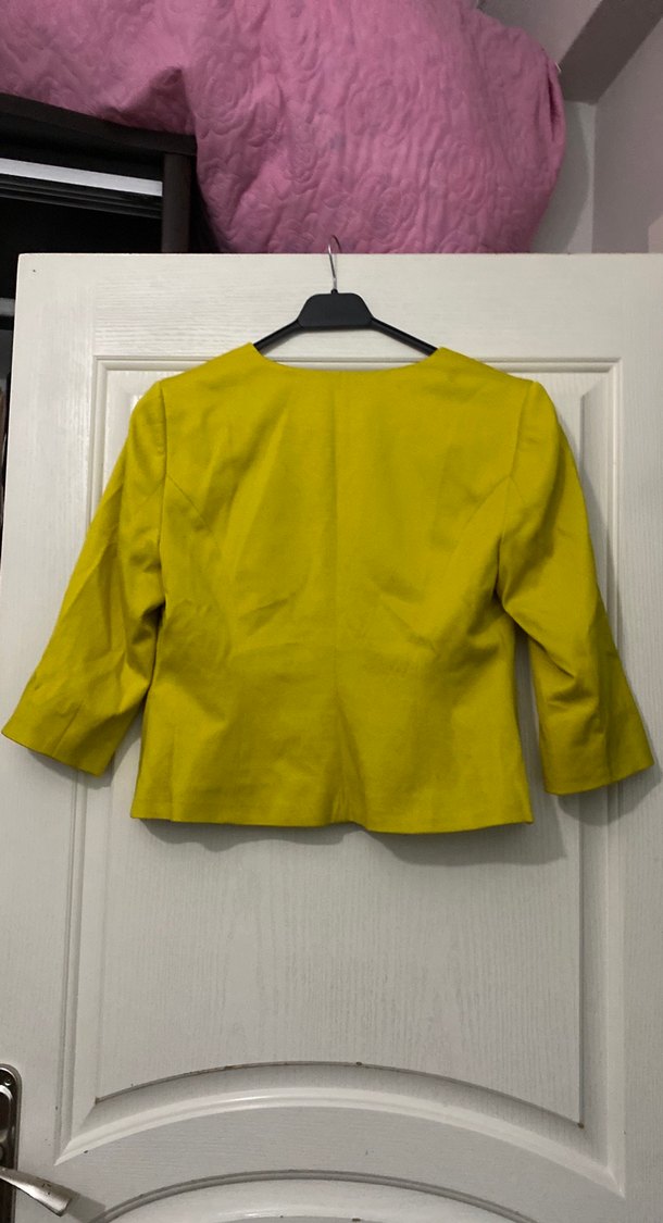 Sarı Mini Kadın Ceket Düğmeli takım - Görsel 4