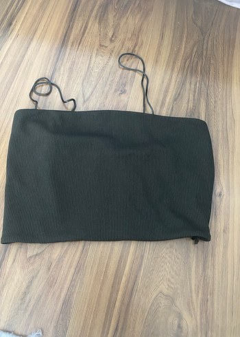 River İsland Koyu Yeşil İnce Askılı Crop Top Fitilli