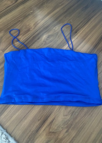Kadın Mavi İnce Askılı Crop Top