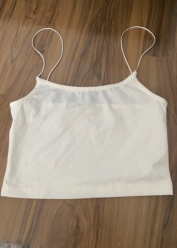 Stradivarius kırık beyaz ip askılı crop bluz