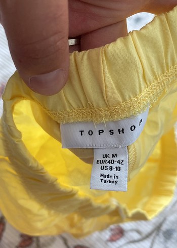 Topshop Sarı Keten Pilili Mini Şort