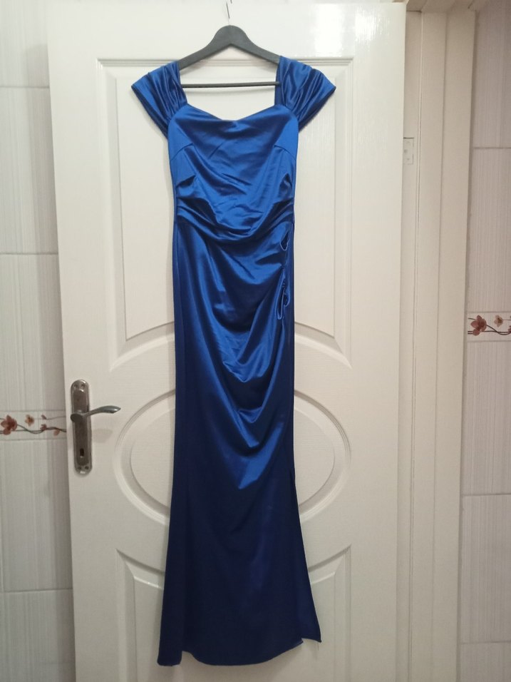 Lacivert Drapeli Uzun Abiye Elbise - Görsel 3