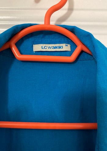 Mavi Düğmeli Uzun Kollu Keten Kadın Gömlek - Görsel 2