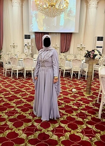 tesettürlü abiye elbise(gri)