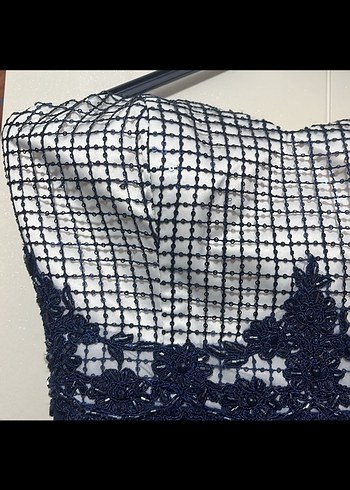 38 Beden Siyah Straplez Uzun Nakışlı Gotik Abiye Elbise