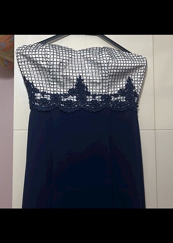 Abiye Siyah Straplez Uzun Nakışlı Gotik Abiye Elbise