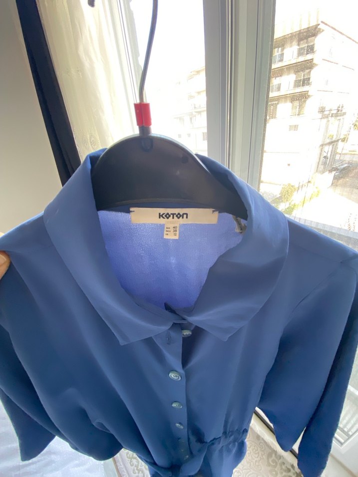 Mavi Parlak Midi Kadın Elbise - Görsel 2