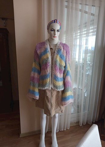 Diğer Bohem Çok Renkli Salaş Örgü Angora Hırka