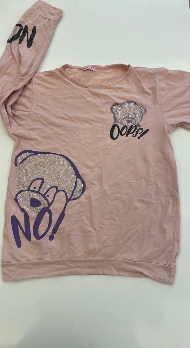 Pembe Baskılı Kız Tişörtü, Kısa Kollu, Rahat Kesim - Görsel 2