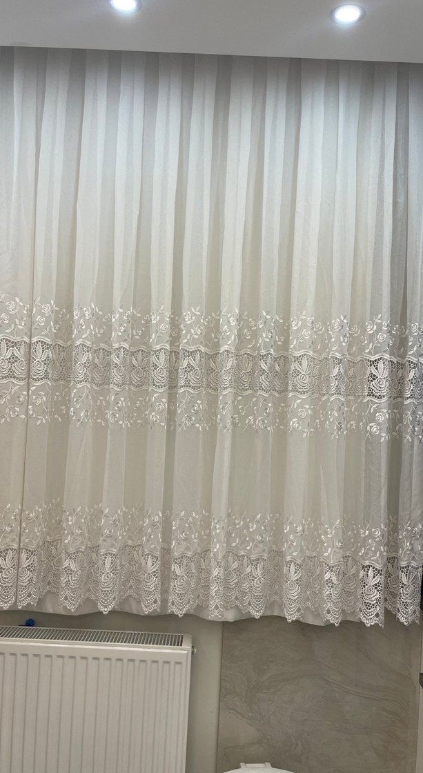 Nakışlı Beyaz Tül Perde - Görsel 3