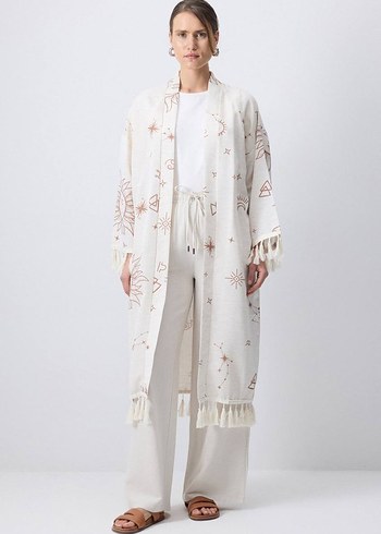 Diğer Bohem Ekru Uzun Kimono