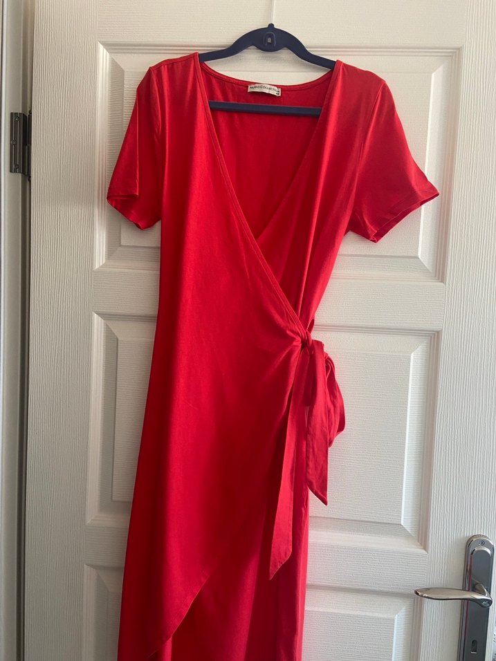 Mudo Kırmızı V Yaka Elbise - Görsel 2