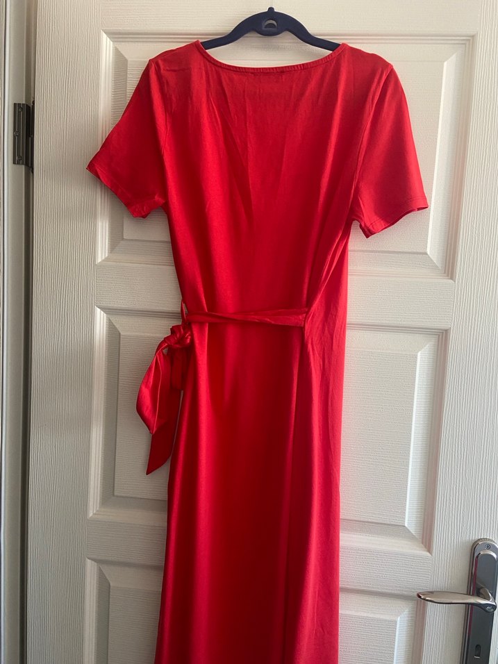 Mudo Kırmızı V Yaka Elbise - Görsel 3