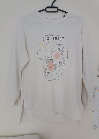 Beyaz Baskılı Pamuklu Kadın Sweatshirt