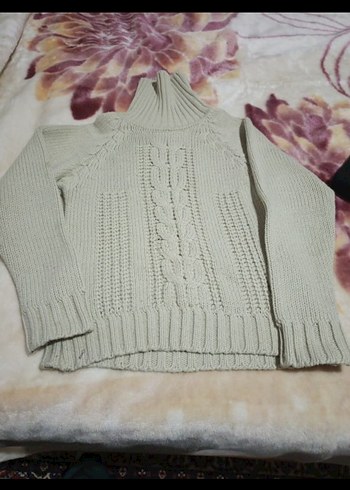 Bej Boğazlı Örgü Kadın Kazak - Görsel 2